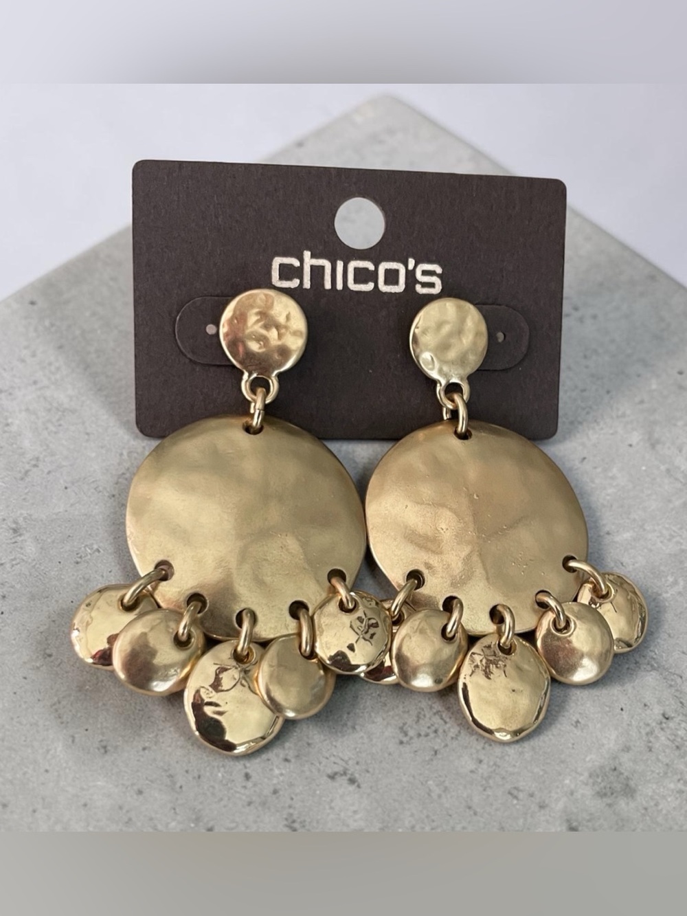 Chico's Gold Hammered Multi-Disc Drop Earrings